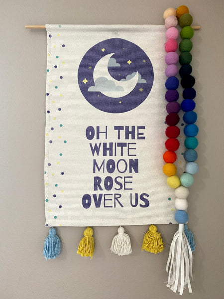 White Moon Rose Over Us Tapestry/Wall Hanging
