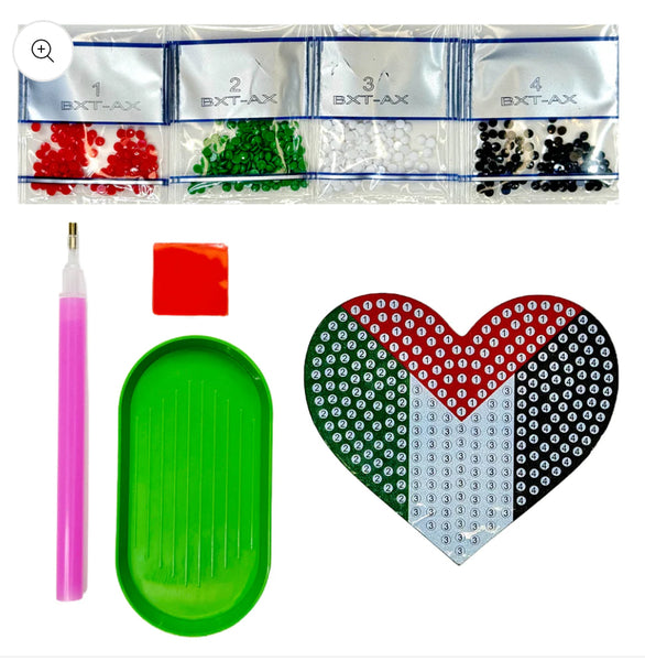 Palestine Flag Heart Acrylic Magnet - Diamond Art Kit