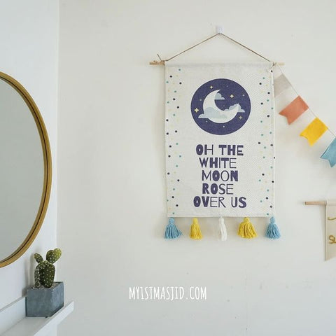 White Moon Rose Over Us Tapestry/Wall Hanging