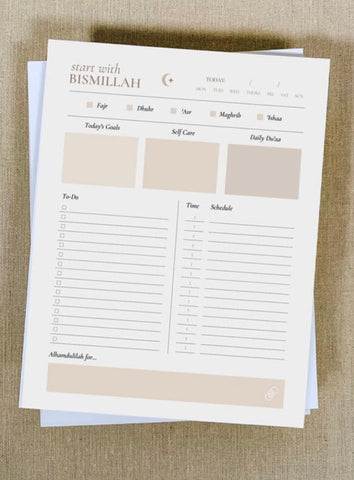 Islamic Daily Planner Notepad - Start with Bismillah