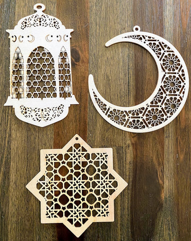 Arabesque/Geometric Wooden Ornaments (set of 3)